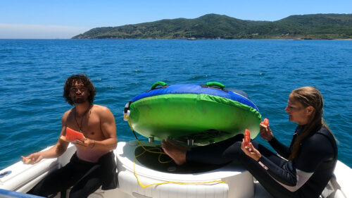 Fresh watermelon snack on the boat